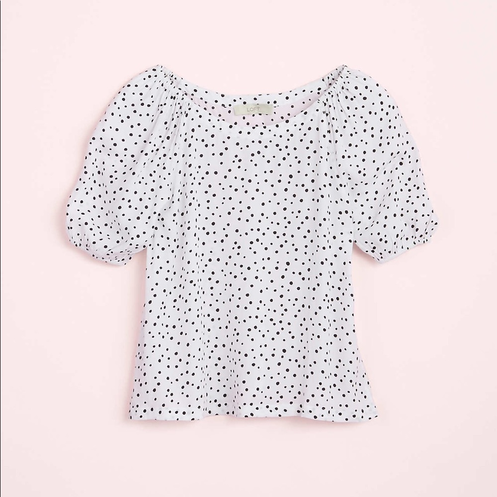 LOFT Polka Dot Puff Sleeve Boatneck Top